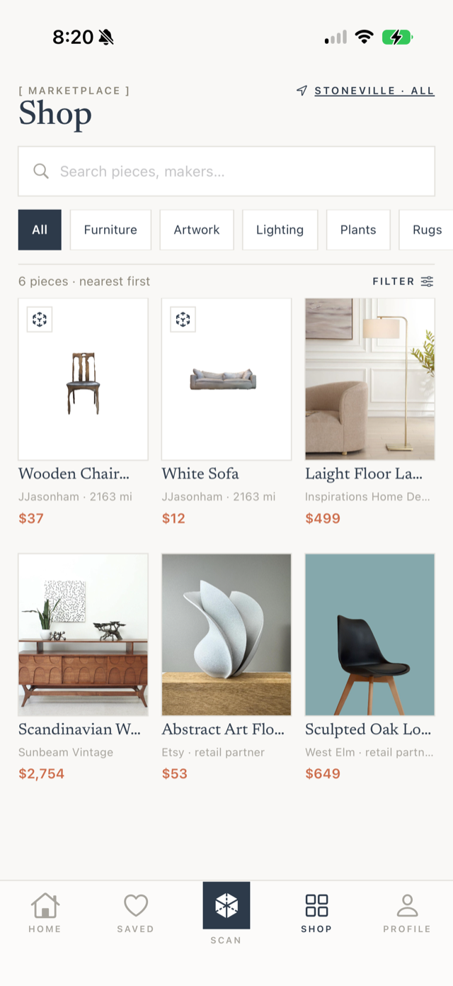 Arnook shop grid of furniture and home goods
